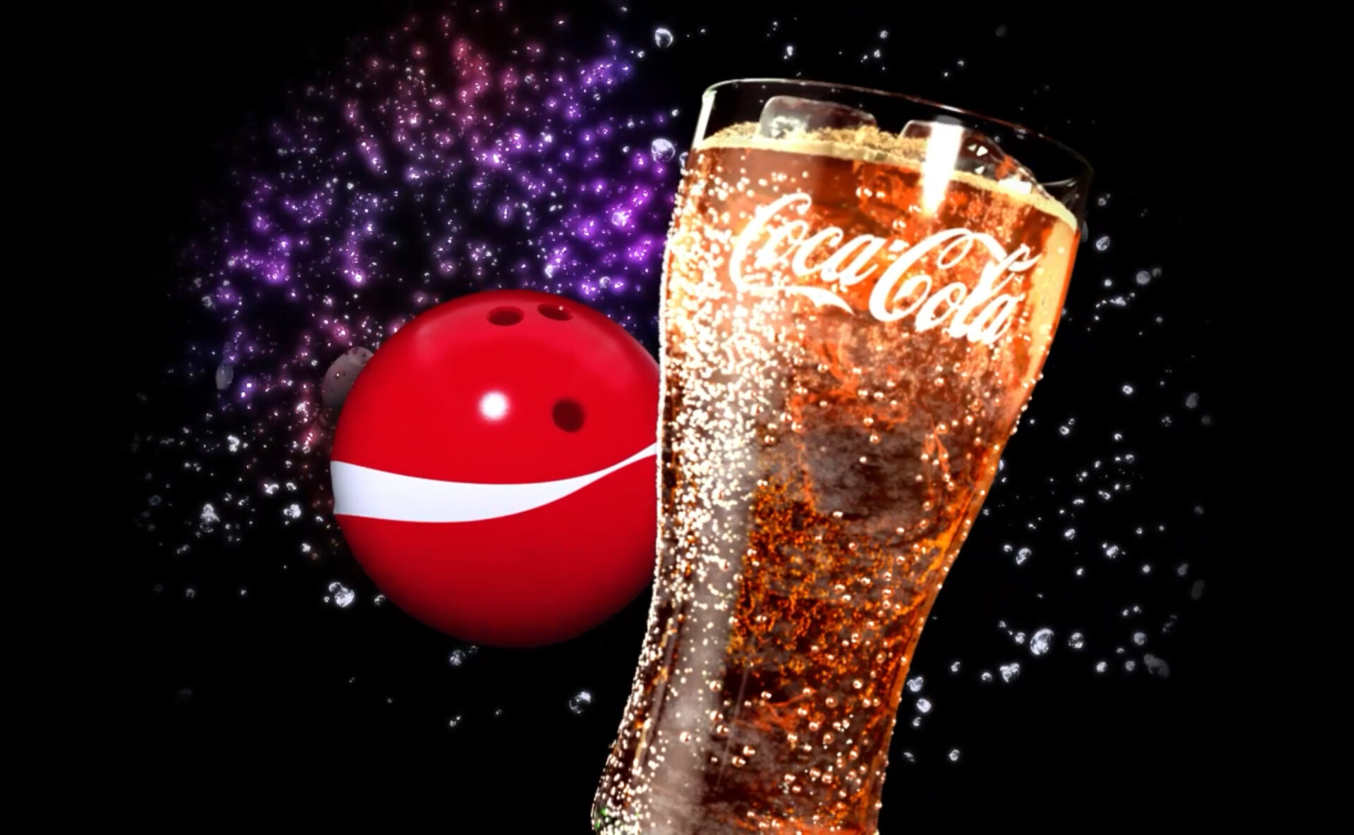 コカ・コーラの魅力をCGで表現したPR動画。3Dphantomで投影。CG動画制作,CG制作,3DCG,アニメーション,事例,実績,CG動画制作,映像制作,商品紹介動画,サービス紹介動画,会社紹介動画,事業紹介動画,採用動画,コカ・コーラを飲んでエネルギーチャージ。ボウリングでベストスコアが出る。完璧なマッチング。