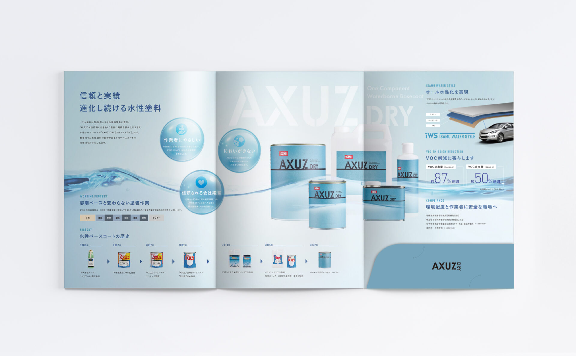 イサム塗料AXUZDRYラベル展開イメージパンフレット