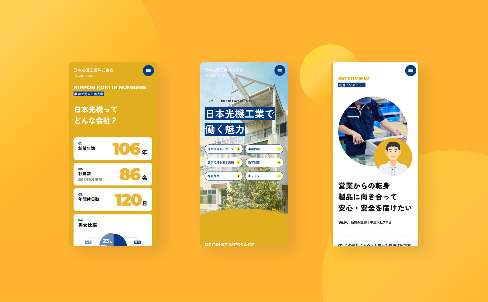日本光機工業株式会社の採用サイトデザインイメージ